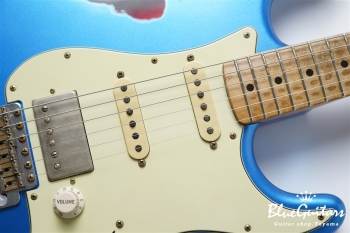 XSC-AH - Lake Placid Blue over 3TB Super Heavy Aged / Roasted Flame Maple 1p Flat Sawn 4A+ #3660