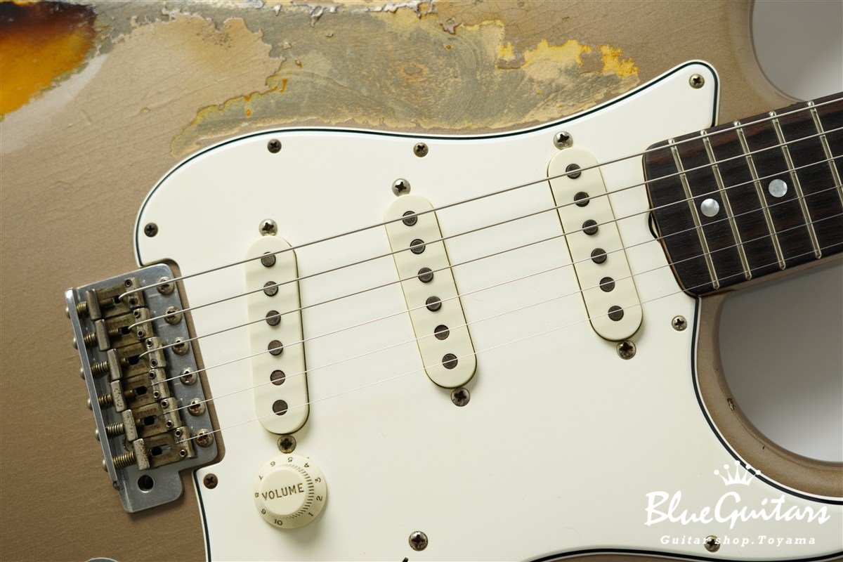 MBS 1963 Stratocaster Heavy Relic by Carlos Lopez - Shoreline Gold over 2-Color Sunburst