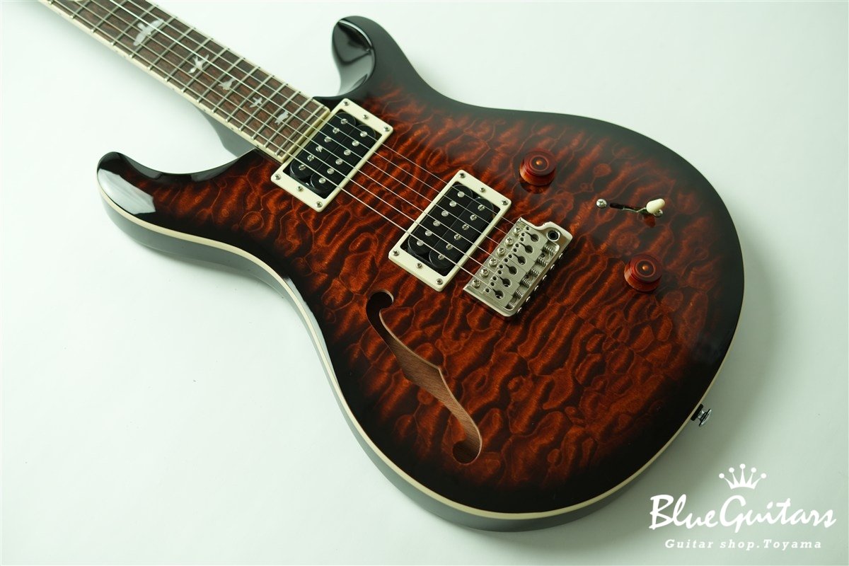 SE Custom 22 Semi-Hollow Quilt Maple Top - Black Gold Sunburst