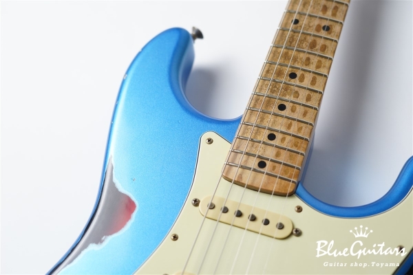 XSC-AH - Lake Placid Blue over 3TB Super Heavy Aged / Roasted Flame Maple 1p Flat Sawn 4A+ #3660