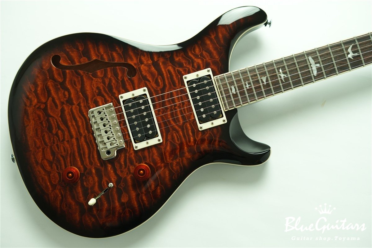 SE Custom 22 Semi-Hollow Quilt Maple Top - Black Gold Sunburst