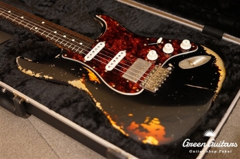 XSC-2 - Black over 3 Tone Burst / Heavy Aged / Alder / 5A Grade Flame Maple Neck