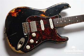 XSC-2 - Black over 3 Tone Burst / Heavy Aged / Alder / 5A Grade Flame Maple Neck