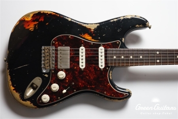 XSC-2 - Black over 3 Tone Burst / Heavy Aged / Alder / 5A Grade Flame Maple Neck