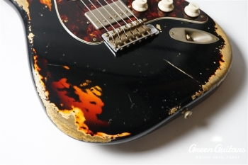 XSC-2 - Black over 3 Tone Burst / Heavy Aged / Alder / 5A Grade Flame Maple Neck