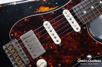 XSC-2 - Black over 3 Tone Burst / Heavy Aged / Alder / 5A Grade Flame Maple Neck