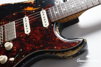 XSC-2 - Black over 3 Tone Burst / Heavy Aged / Alder / 5A Grade Flame Maple Neck