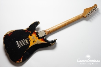 XSC-2 - Black over 3 Tone Burst / Heavy Aged / Alder / 5A Grade Flame Maple Neck