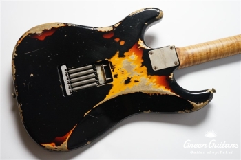 XSC-2 - Black over 3 Tone Burst / Heavy Aged / Alder / 5A Grade Flame Maple Neck