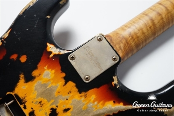 XSC-2 - Black over 3 Tone Burst / Heavy Aged / Alder / 5A Grade Flame Maple Neck