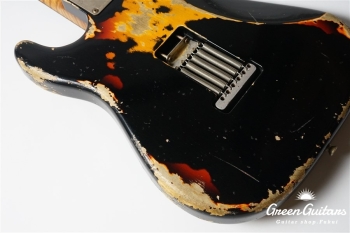 XSC-2 - Black over 3 Tone Burst / Heavy Aged / Alder / 5A Grade Flame Maple Neck
