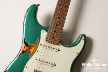 XSC-2 - Sherwood Green over 3 Tone Burst Heavy Aged / Ash / Roasted Flame Maple Master Grade