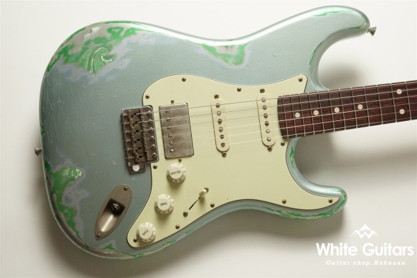 XSC-2 - Faded Ice Blue Metallic over Green Paisley - Heavy Aged