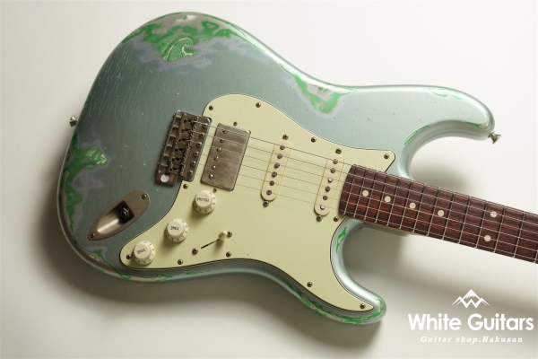 XSC-2 - Faded Ice Blue Metallic over Green Paisley - Heavy Aged