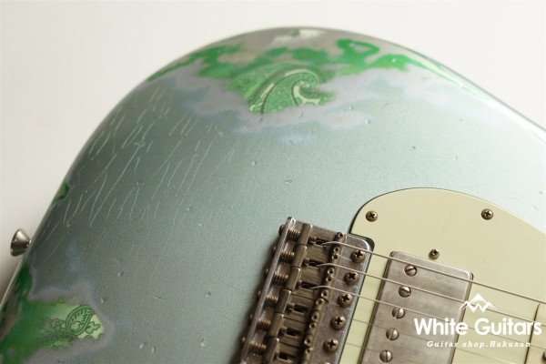 XSC-2 - Faded Ice Blue Metallic over Green Paisley - Heavy Aged